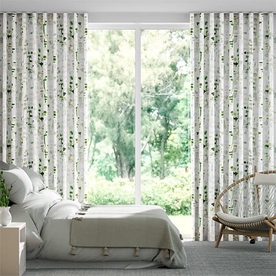 S-Fold Alyssa Linen Leaf Green Curtains