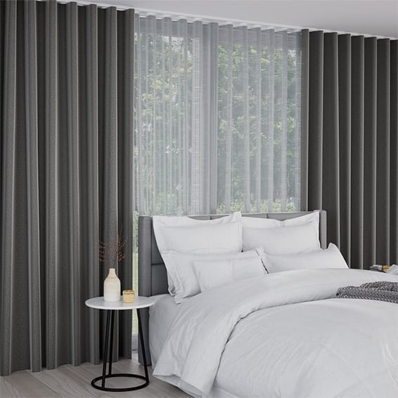 Double S-Fold Auberge Blue-Grey & Fog Curtains | Blinds Online™