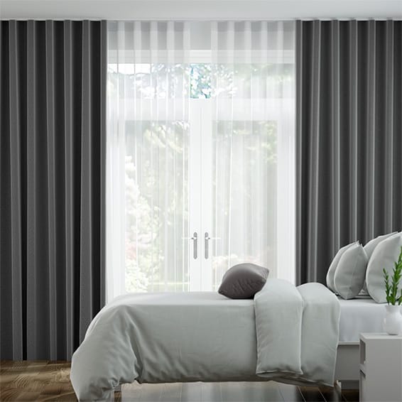 Double S-Fold Auberge Blue-Grey & White Curtains