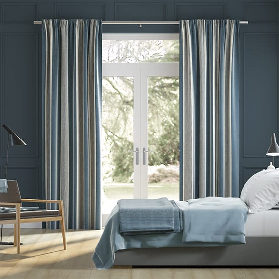 Brazen Stripe Linen Vintage Bold Blue Curtains