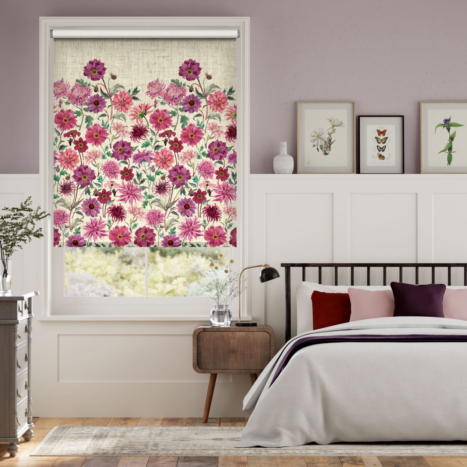 Choices Dahlia and Chrysanthemum Lilac Roller Blind