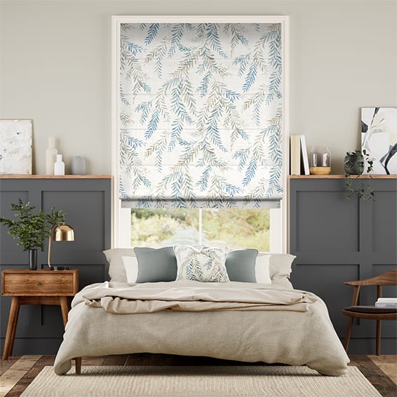 Dappled Ferns Blue Stone Roman Blind