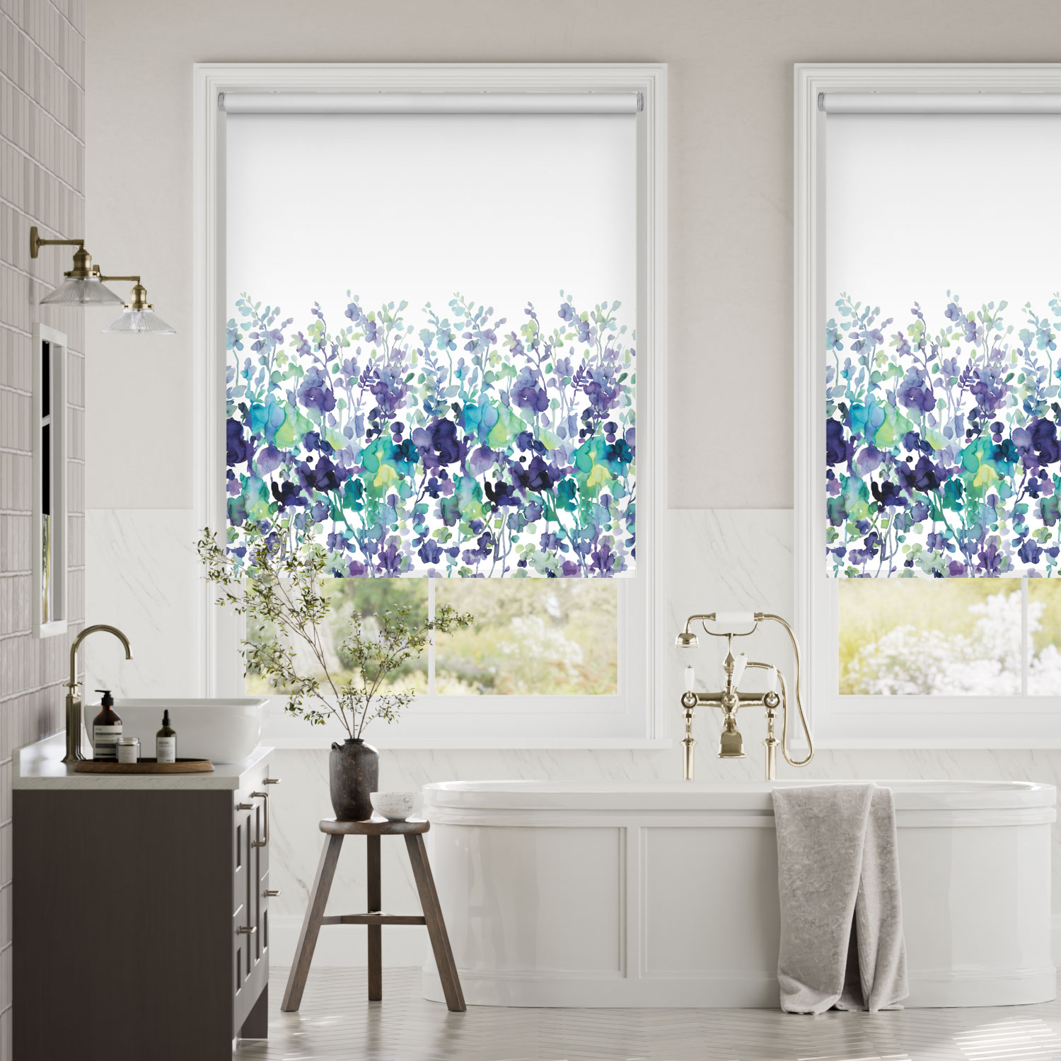 Fairhaven Indigo Blossom Roller Blind