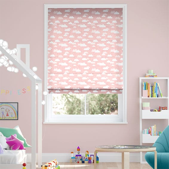 Fluffy Clouds Pink Roman Blind