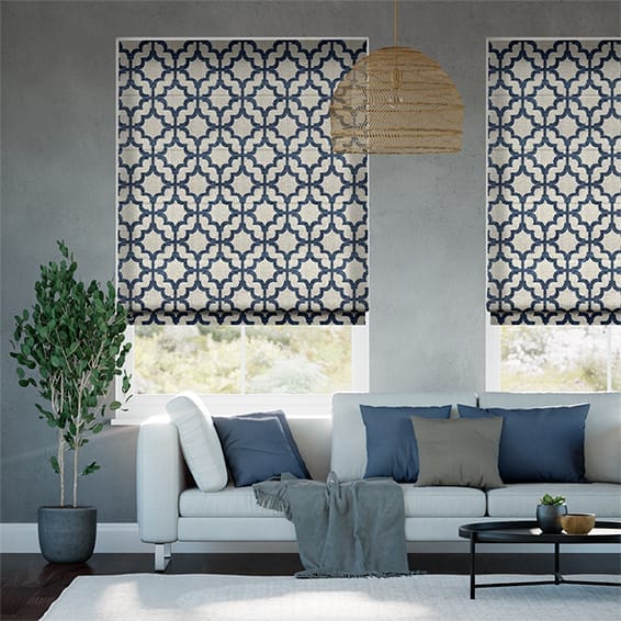 Electric Lattice Navy Blue Roman Blind