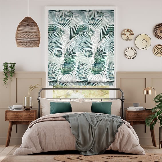 Electric Palm Leaf Sage Green Roman Blind