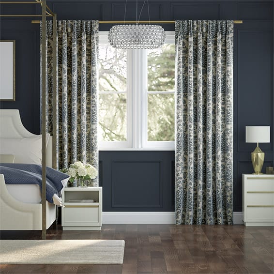Pinion Vintage Linen Storm Blue Curtains