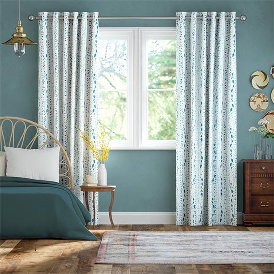 String of Hearts Teal Curtains