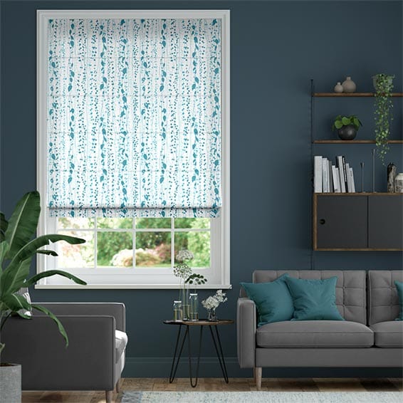 String of Hearts Teal Roman Blind