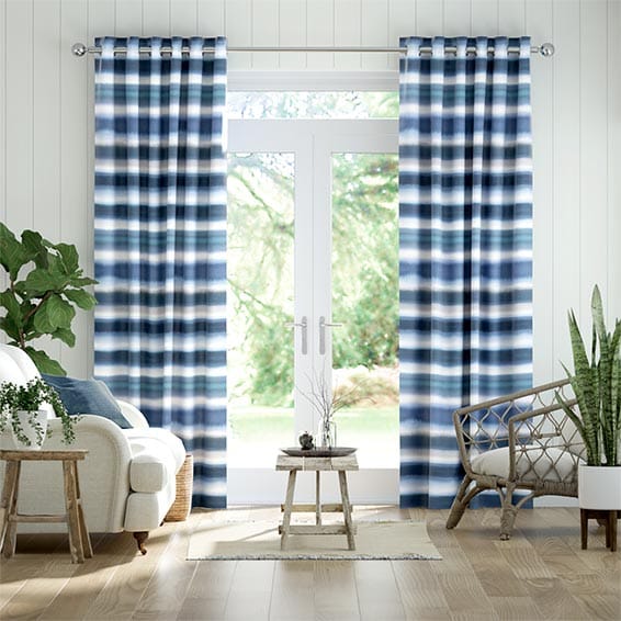 Watercolour Stripe Blue Curtains