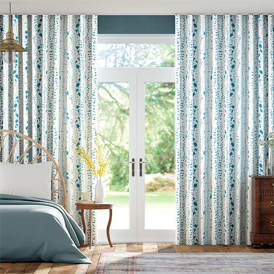 S-Fold String of Hearts Teal Curtains