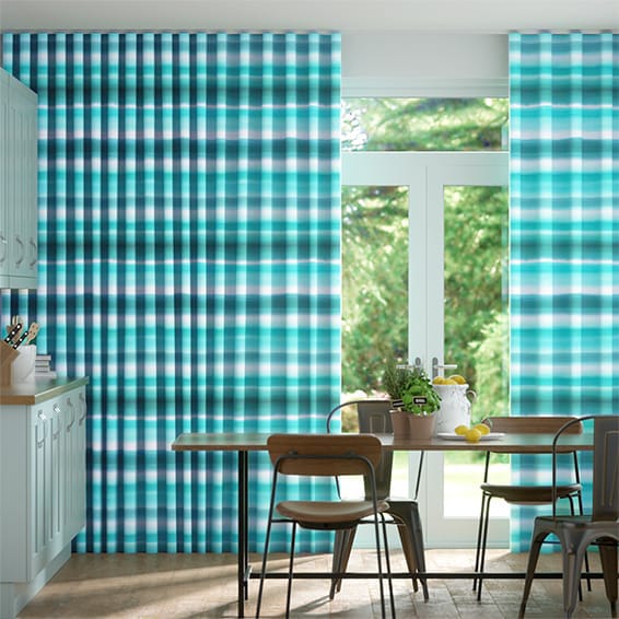 S-Fold Watercolour Stripe Teal Curtains