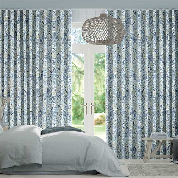 S-Fold William Morris Compton China Blue Curtains