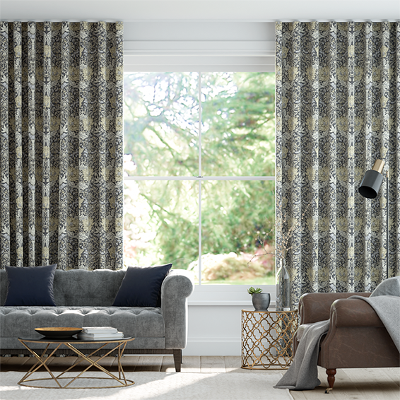 S-Fold William Morris Honeysuckle and Tulip Velvet Gunmetal Curtains