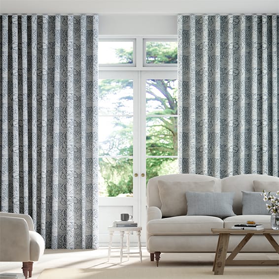 S-Fold William Morris Marigold Steel Blue Curtains