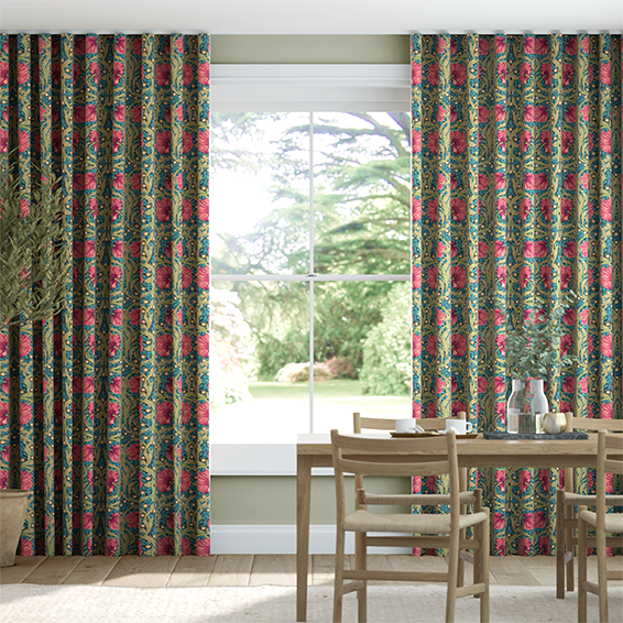 S-Fold William Morris Pimpernel Teal Curtains